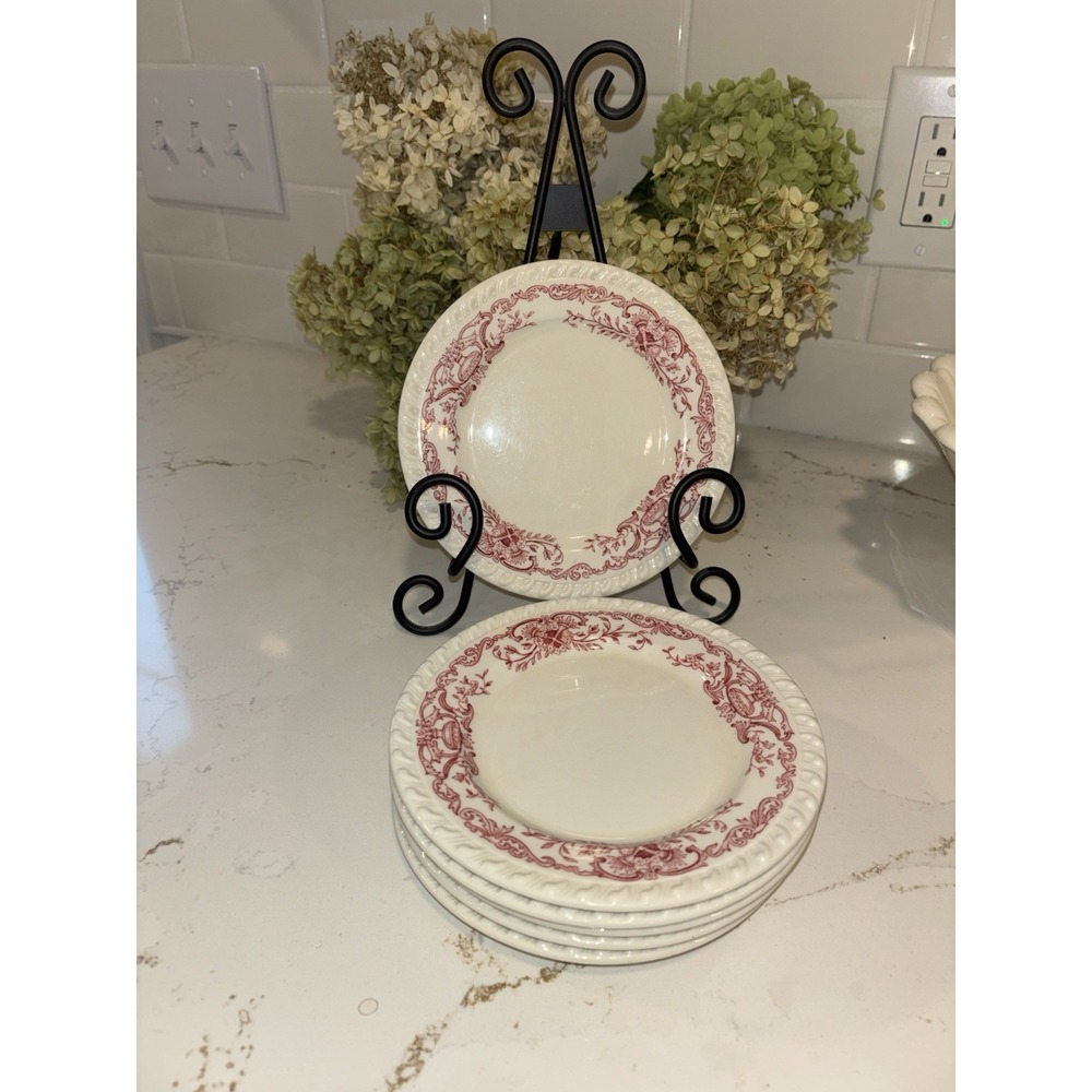 6 Vintage Walker China Dishes Bedford Ohio Pink Cream White 6.5 Inch
